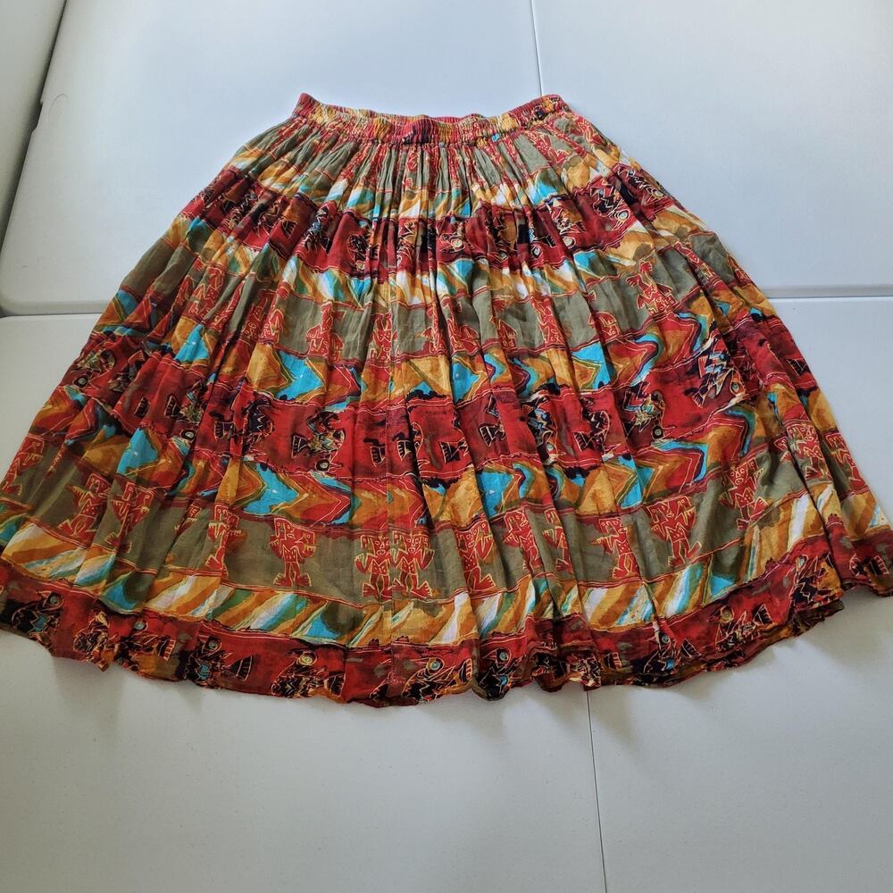 Spell Bound Skirt Womens Large Multicolor Boho Crinkle Cotton Elastic Waist
